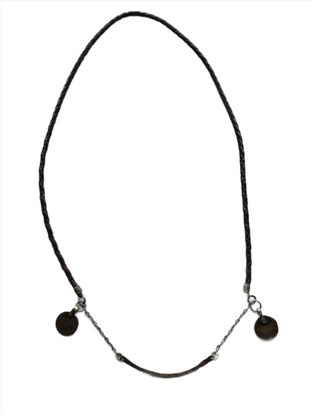 Hammered silver charm Necklace on leather