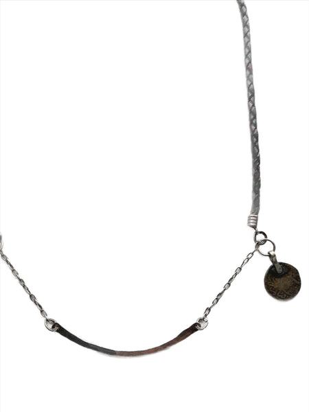 Hammered silver charm Necklace on leather