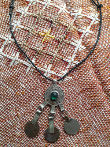 Vintage Coin Amulet Necklace on leather