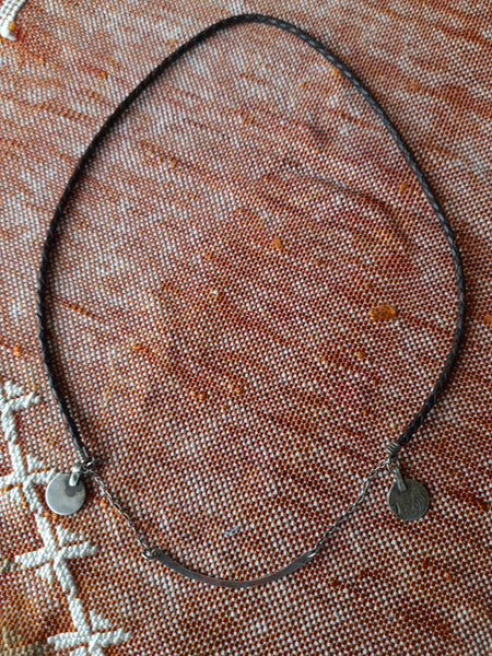 Hammered silver charm Necklace on leather