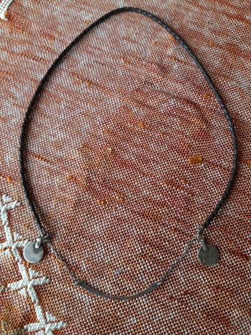 Hammered silver charm Necklace on leather
