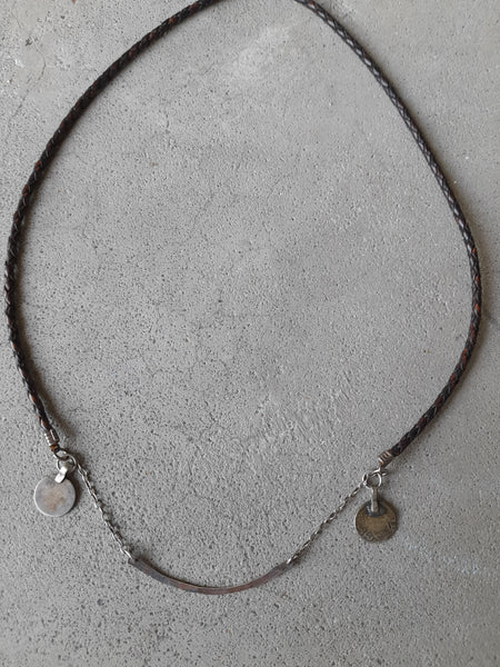 Hammered silver charm Necklace on leather
