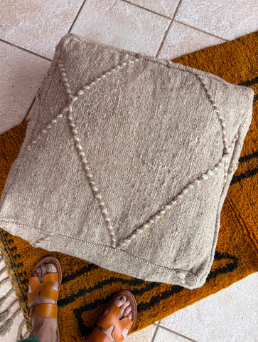 Moroccan Zanafi Pouf, Cream