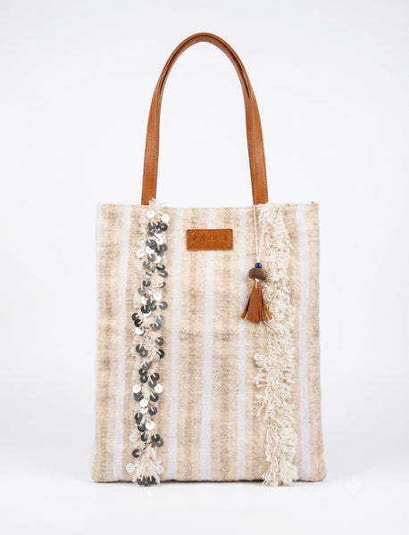 Handira Tote Sequins Ivory and Ocean