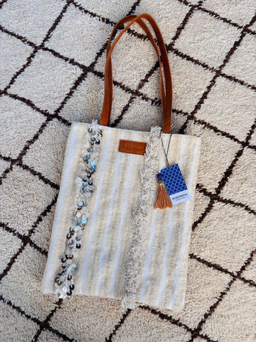 Handira Tote Sequins Ivory and Ocean #2