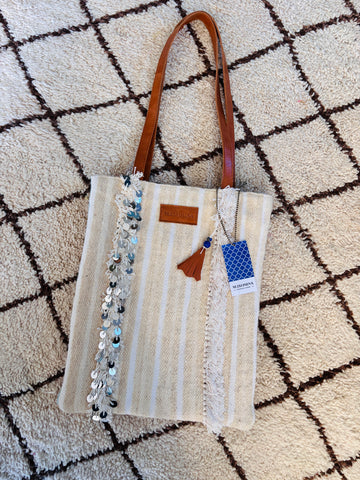 Handira Tote Sequins Ivory and Ocean