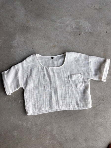 Girls Turkish Cotton Top in Blanc
