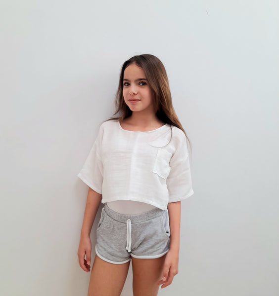Girls Turkish Cotton Top in Blanc