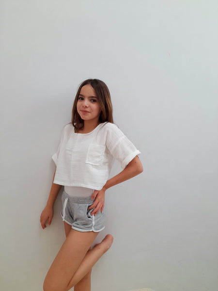 Girls Turkish Cotton Top in Blanc