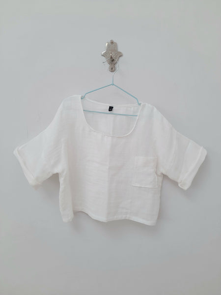 Girls Turkish Cotton Top in Blanc