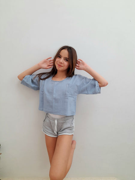 Girls Turkish Cotton Top in Ocean