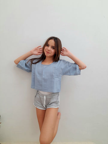 Girls Turkish Cotton Top in Ocean