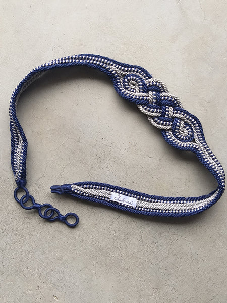 Braided Fesi Fabric Belt Navy/Grey