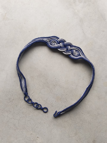 Braided Fesi Fabric Belt Navy/Grey