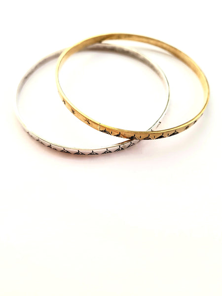 Pair of Mixed Metal Moon + Star Bangles