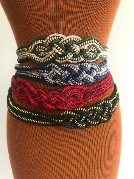 Braided Fesi Fabric Belt Navy/Grey