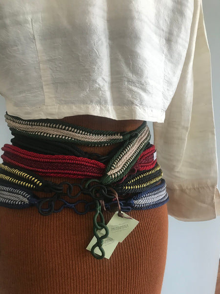 Braided Fesi Fabric Belt Navy/Grey